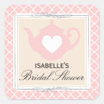 Chic Tan & Pink Teapot Bridal Shower Tea Sticker