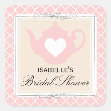 Chic Tan & Pink Teapot Bridal Shower Tea Sticker