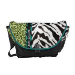 Chic Trendy Teal Aqua  Black Leopard Zebra Pattern Courier Bags