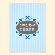 Chic Turning 3 Birthday Party Invitation (blue) invitations