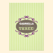 Chic Turning 3 Birthday Party Invitation (green) invitations