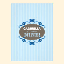 Chic Turning 9 Birthday Party Invitation (blue) invitations