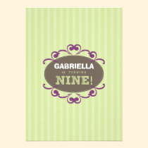 Chic Turning 9 Birthday Party Invitation (green) invitations