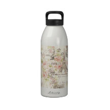 Chic Vintage Floral Paris Eiffel Tower Reusable Water Bottles