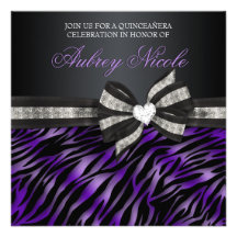 Chic Zebra Quinceañera Invite With Jewelled Bow