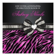 Chic Zebra Quinceañera Invite With Jewelled Bow