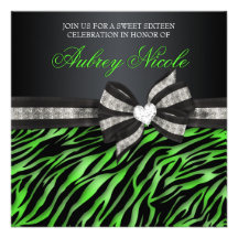 Chic Zebra Sweet Sixteen Invite With Jewelled Bow