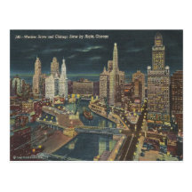 Chicago Night Skyline Postcard