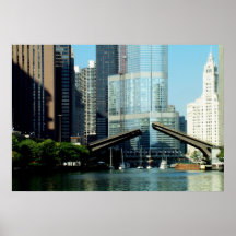 Chicago River Columbus Drive Boat Scene Poster