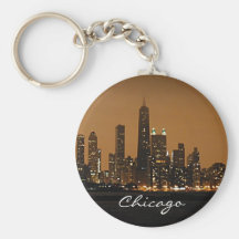 Chicago Skyline at night at John Hancock Centre Keychains