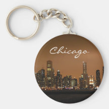 Chicago Skyline at night at Navy Pier Keychains