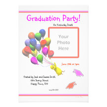 Chick and Balloons Kindergarten Photo Graduation Invitation