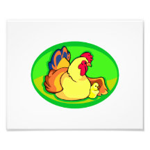 chicken and chick green oval photo print