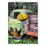 Chickens and old pick up truck card
