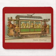 Chickens on Trolley Car Vintage Easter Mouse Pad