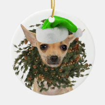 Chihuahua Christmas Wreath & Hat Christmas Ornament