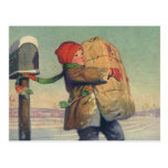 Child Carrying a Christmas Package from Mailbox Post Card