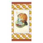 Child is carving a pumpkin personalized photo card