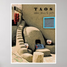 Chilies, keva & pots, Taos- poster