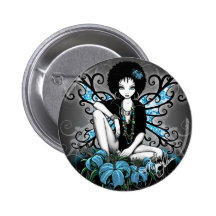 China Teal Retro Faery Button