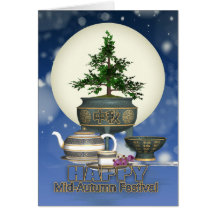 Chinese Mid-Autumn Moon Festival With Tea And Moon Card
