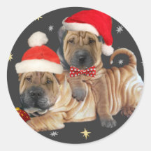 Chinese Shar-pei A Merry Christmas gifts Round Sticker