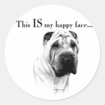 Chinese Shar Pei Happy Face Round Stickers