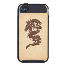 Chinese Tribal Dragon Old Aged Paper Red Orange