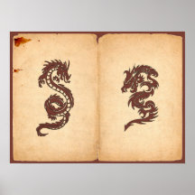 Chinese Tribal Dragon Old Aged Paper Red Orange Poster