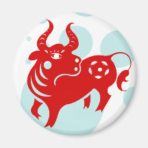 CHINESE ZODIAC OX PAPERCUT ILLUSTRATION MAGNETS