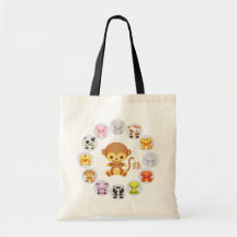 Chinese Zodiac Year of the Monkey Round Canvas Bags