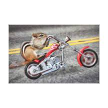 Chipmunk Biker Riding a Motorcycle Canvas Prints