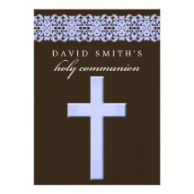 Chocolate Brown & Blue Communion Invitation
