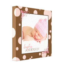 Chocolate Brown Pink Polka Dots Baby Photo Canvas Gallery Wrap Canvas