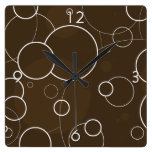 Chocolate Brown & White Rings Square Wallclocks