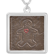 Chocolate Gingerbread Man with Heart Cookie Pendant