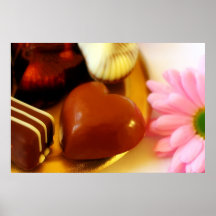 Chocolate heart and flowers poster
