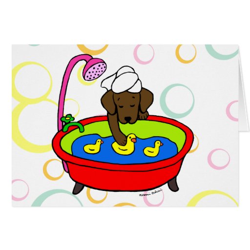 Chocolate Labrador & Rubber Ducks Cartoon Greeting Cards