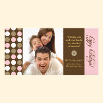 Chocolate Polkadots Holiday Photocard (pink) photo cards