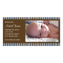 Chocolate Stripes Birth Announcement Customized Photo Card