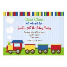Choo Choo Train Trains Birthday Party Invitations