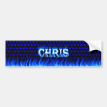 Chris blue fire and flames bumper sticker design.