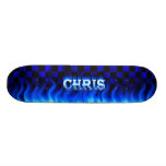 Chris skateboard blue fire and flames design
