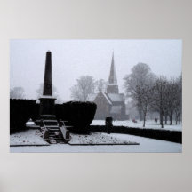 Christ Church & Memorial in Snow Watercolour Print