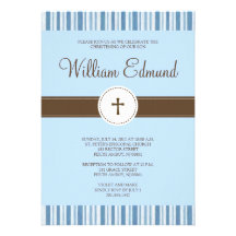 Christening Blue Stripe Invitation - Boy