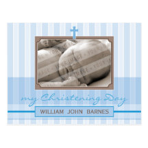 CHRISTENING INVITATION :: stylish stripe 1 Postcards