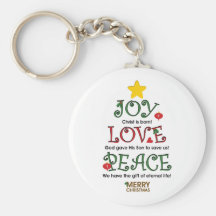 Christian Christmas Joy Love and Peace Keychain