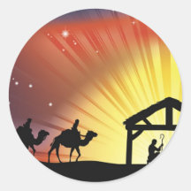 Christian Christmas Nativity Scene Round Stickers