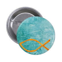 Christian Fish- Gold on blue/green Pin