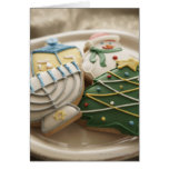 Christmas and Hanukkah cookies on plate, Card